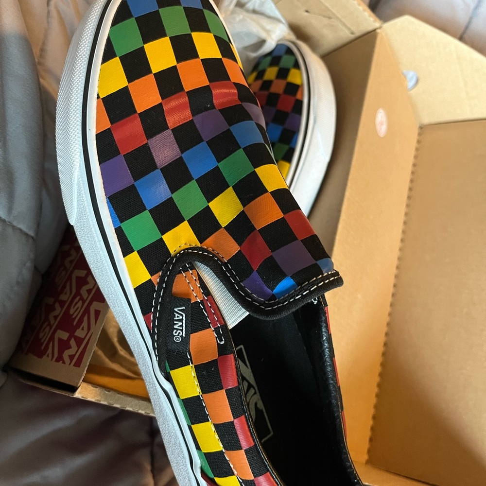 Vans Slip-On Rainbow Checkerboard Skate Shoe - Black / Multicolor